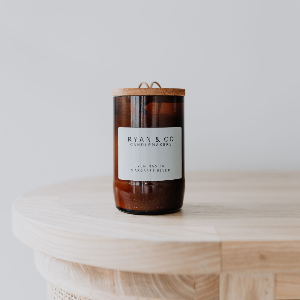 Ryan & Co South West Range Evenings in Margaret River Candle 350g  Lemon, Eucalyptus, Sandalwood, Jasmine open | Merchants Homewares