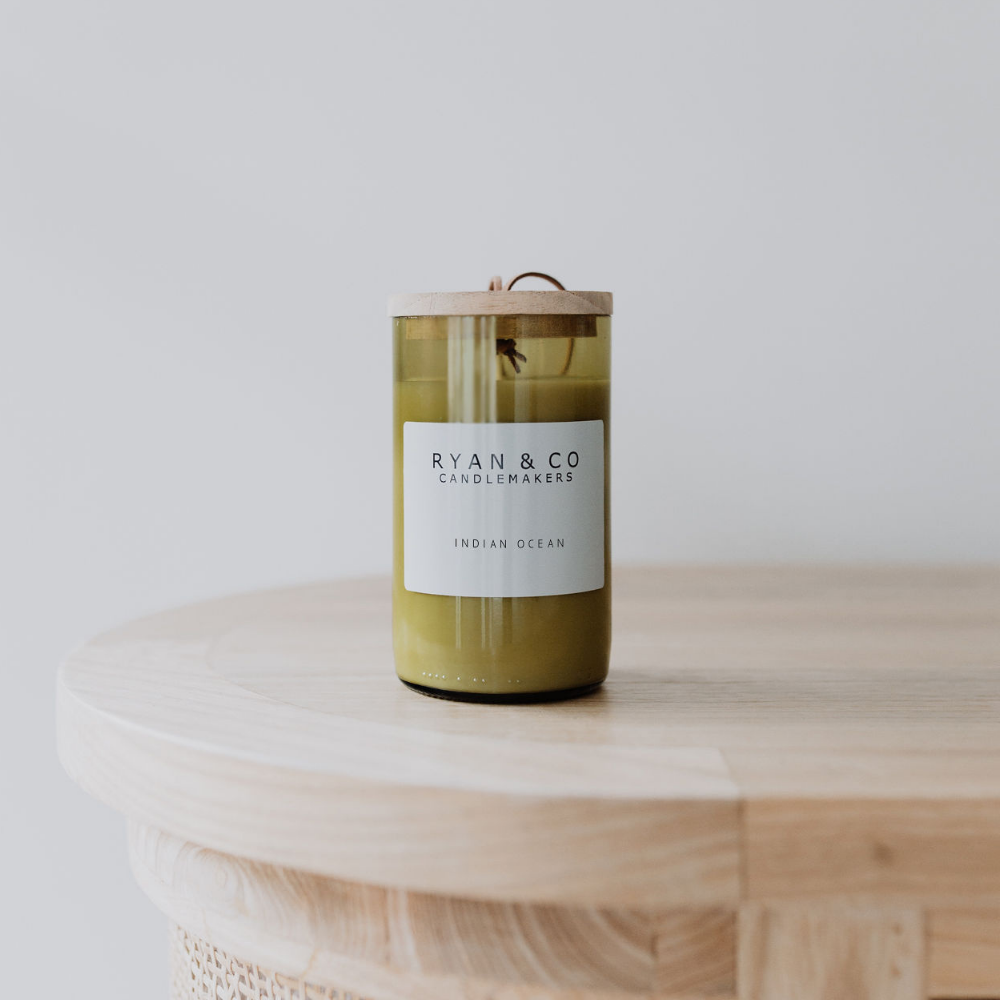 Ryan & Co South West Range Indian Ocean Candle 300g Lime, Amber, Cucumber, Patchouli open | Merchants Homewares
