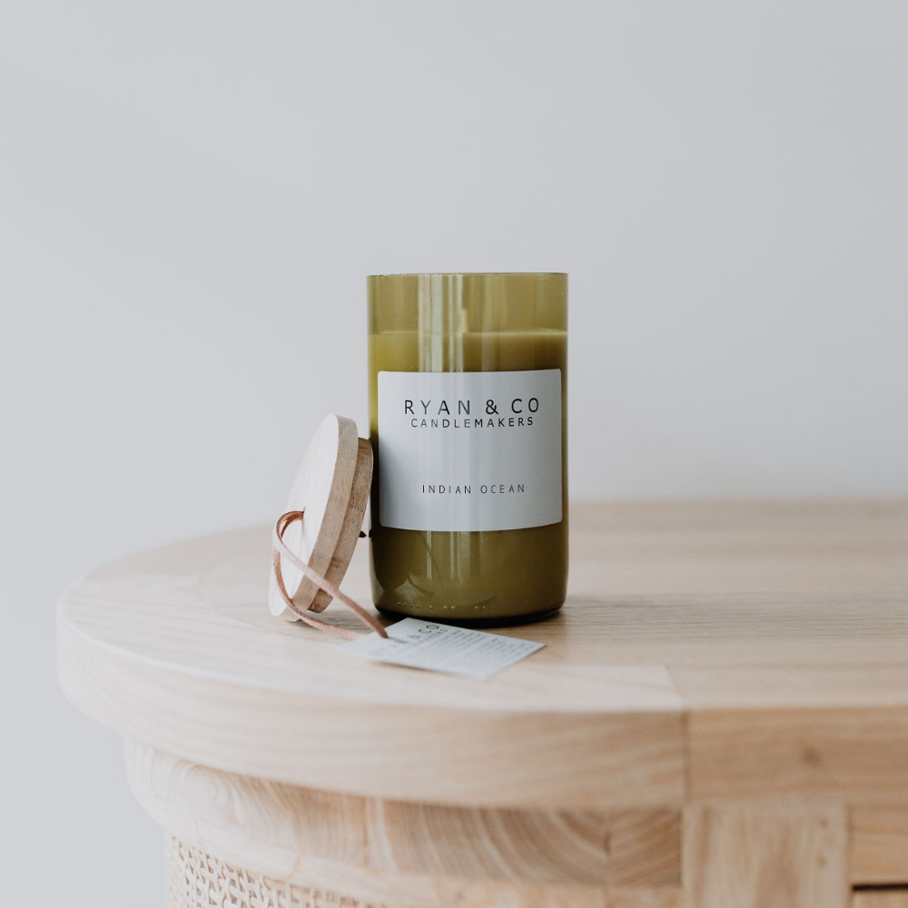 Ryan & Co South West Range Indian Ocean Candle 300g Lime, Amber, Cucumber, Patchouli open | Merchants Homewares