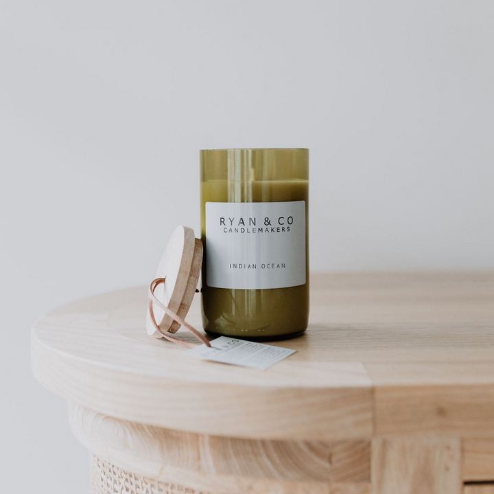 Ryan & Co South West Range Indian Ocean Candle 300g Lime, Amber, Cucumber, Patchouli open | Merchants Homewares