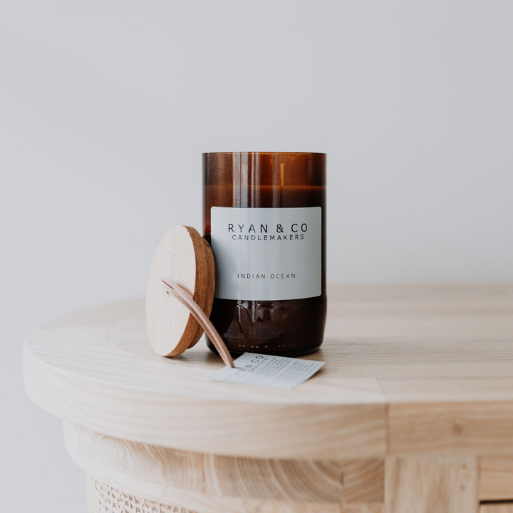Ryan & Co South West Range Indian Ocean Candle 350g Lime, Amber, Cucumber, Patchouli open | Merchants Homewares