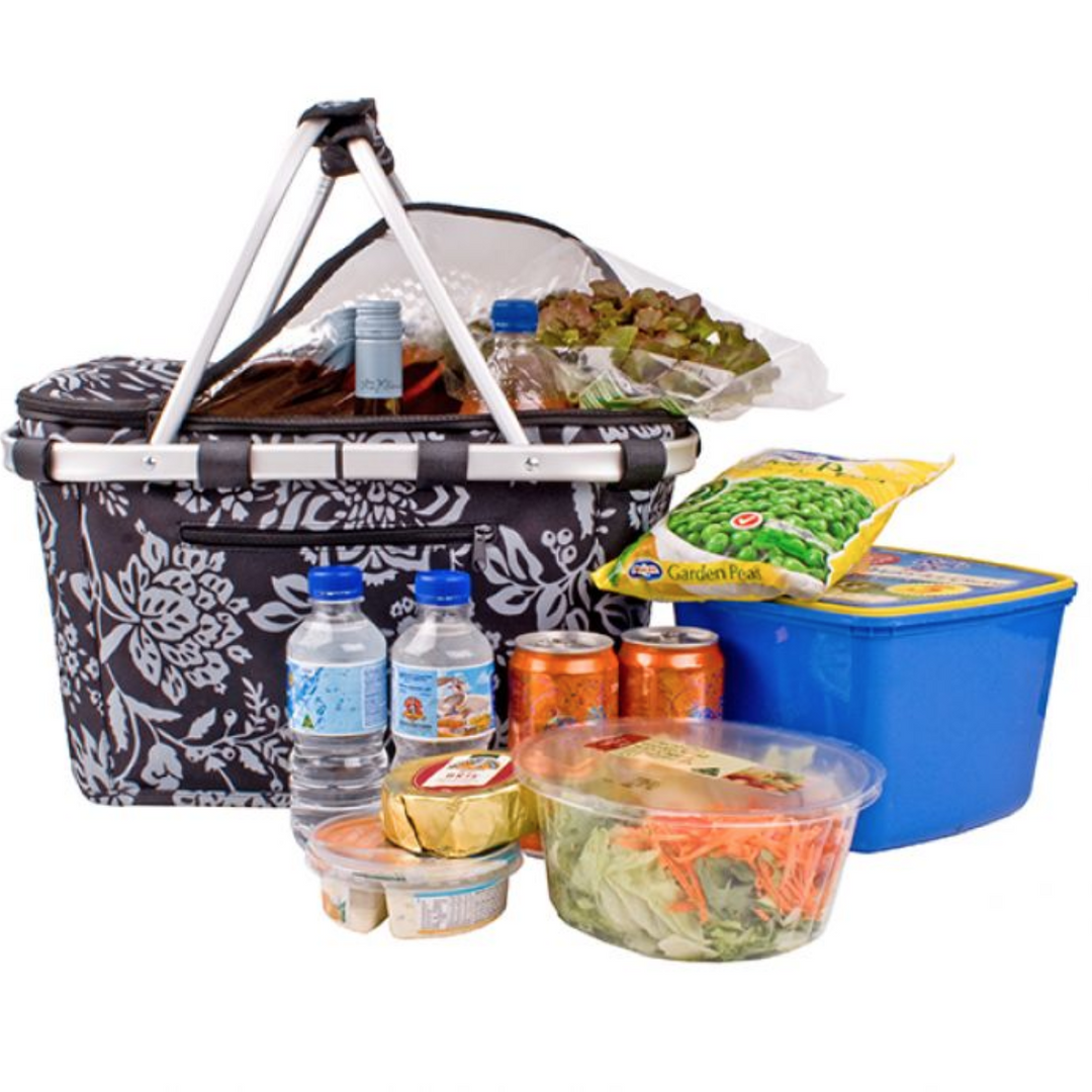 SACHI INSULATED CARRY BASKET W/ LID - CAMELLIA BLACK MERCHANTS HOMEWARES