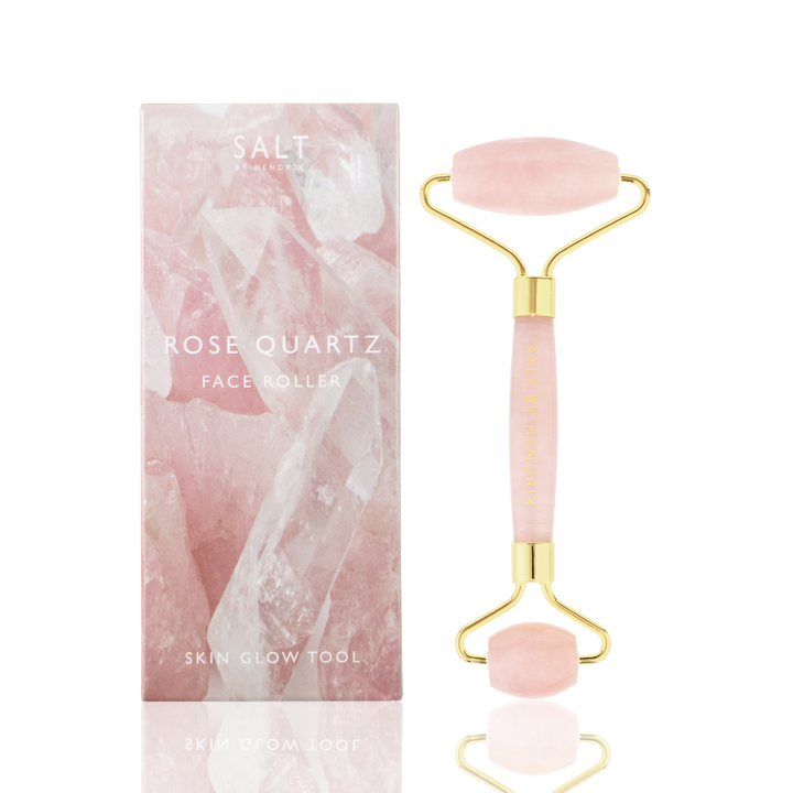 Salt By Hendrix Face Roller Rose Quartz open and packaged | Merchants Homewares