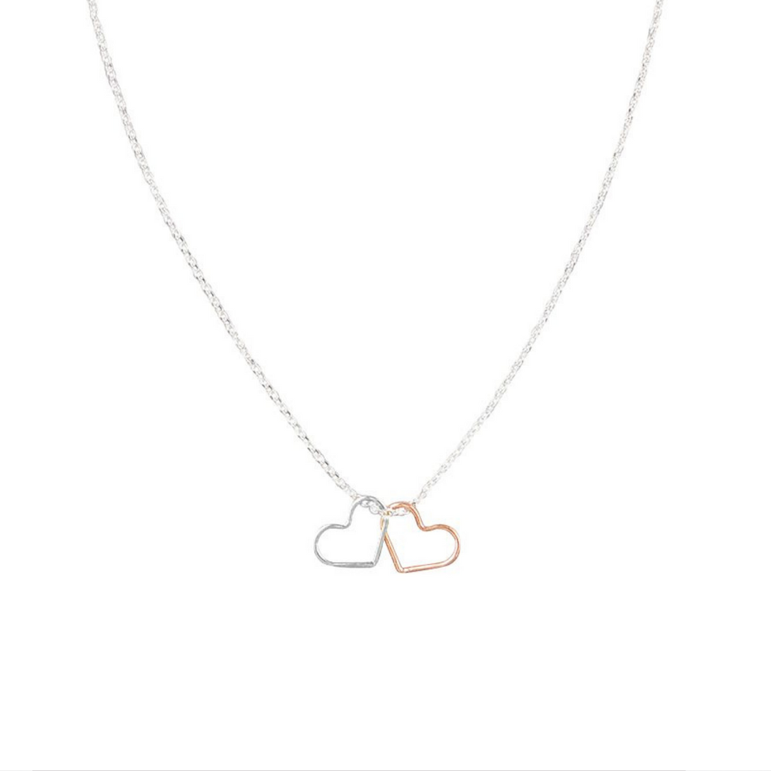 Double Mixed Metal Hearts Necklace