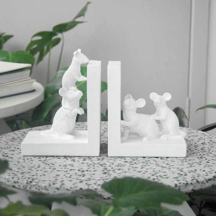 White Moose Mouse Bookend White | Merchants Homesares