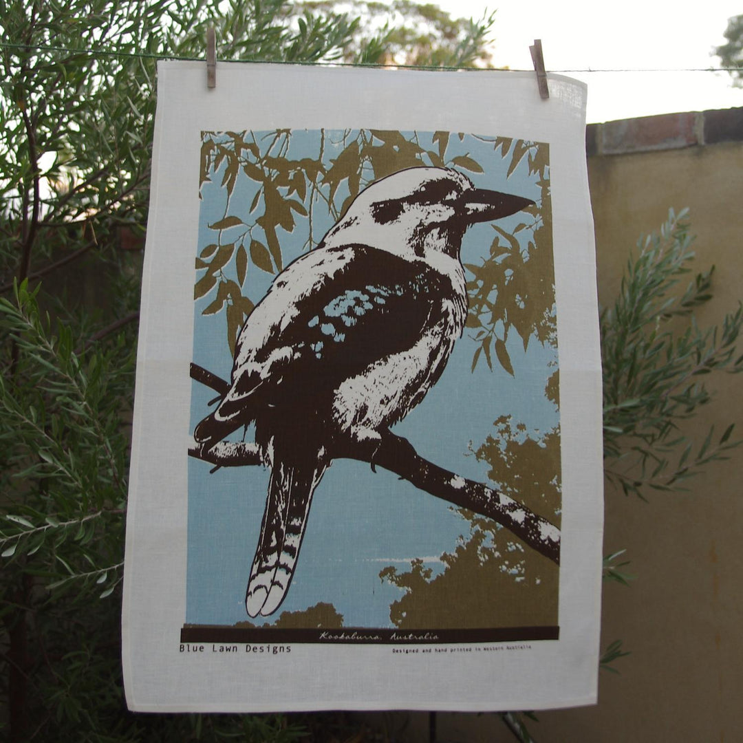 tea towel blue-winged kookaburra blue lawn designs merchant homewares