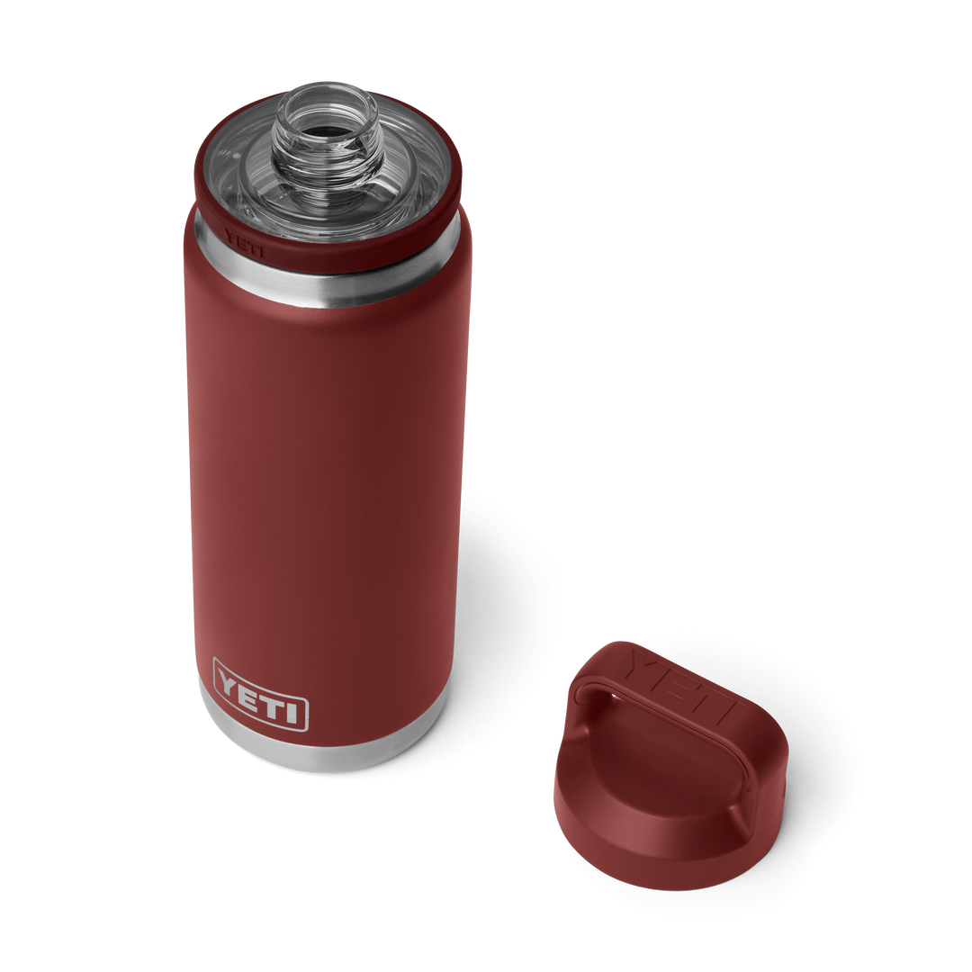 Yeti Rambler 26oz Chug Bottle in Stag Red, three-quarter view with Chug Cap removed | Merchants Homewares