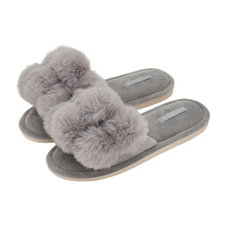 Annabel Trends Cosy Luxe Grey Pom Pom Slippers | Merchants Homewares