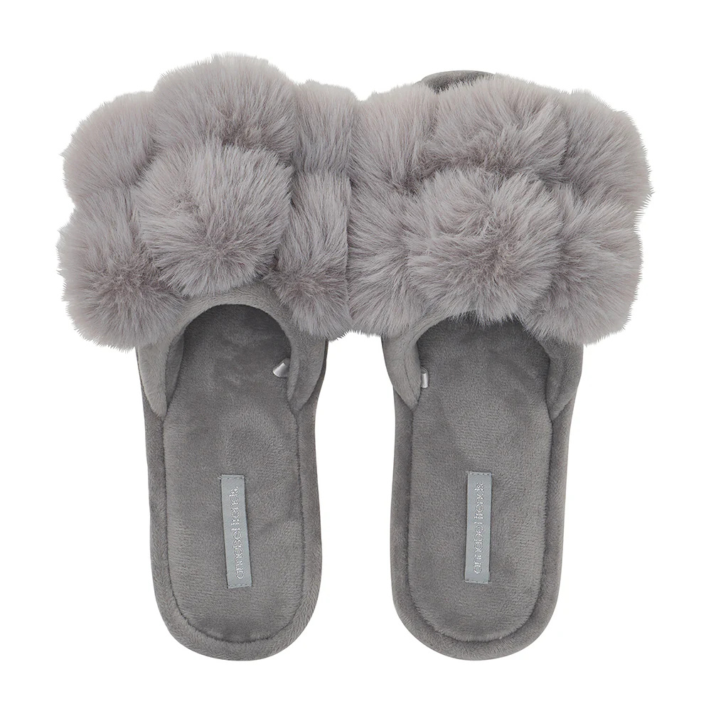 Annabel Trends Cosy Luxe Grey Pom Pom Slippers | Merchants Homewares