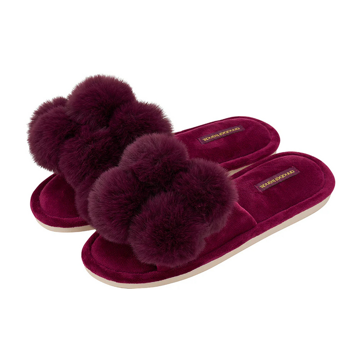 Annabel Trends Cosy Luxe Mulberry Pom Pom Slippers | Merchants Homewares