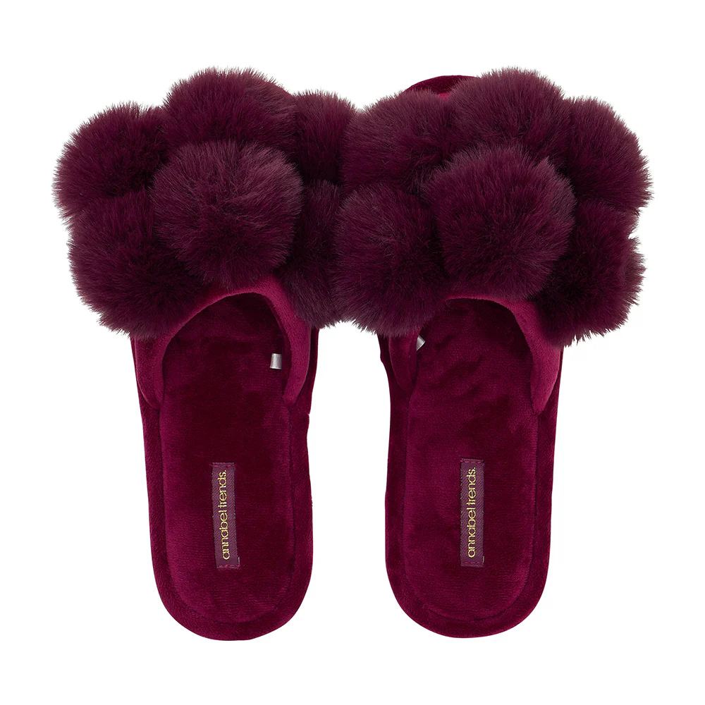 Annabel Trends Cosy Luxe Mulberry Pom Pom Slippers | Merchants Homewares