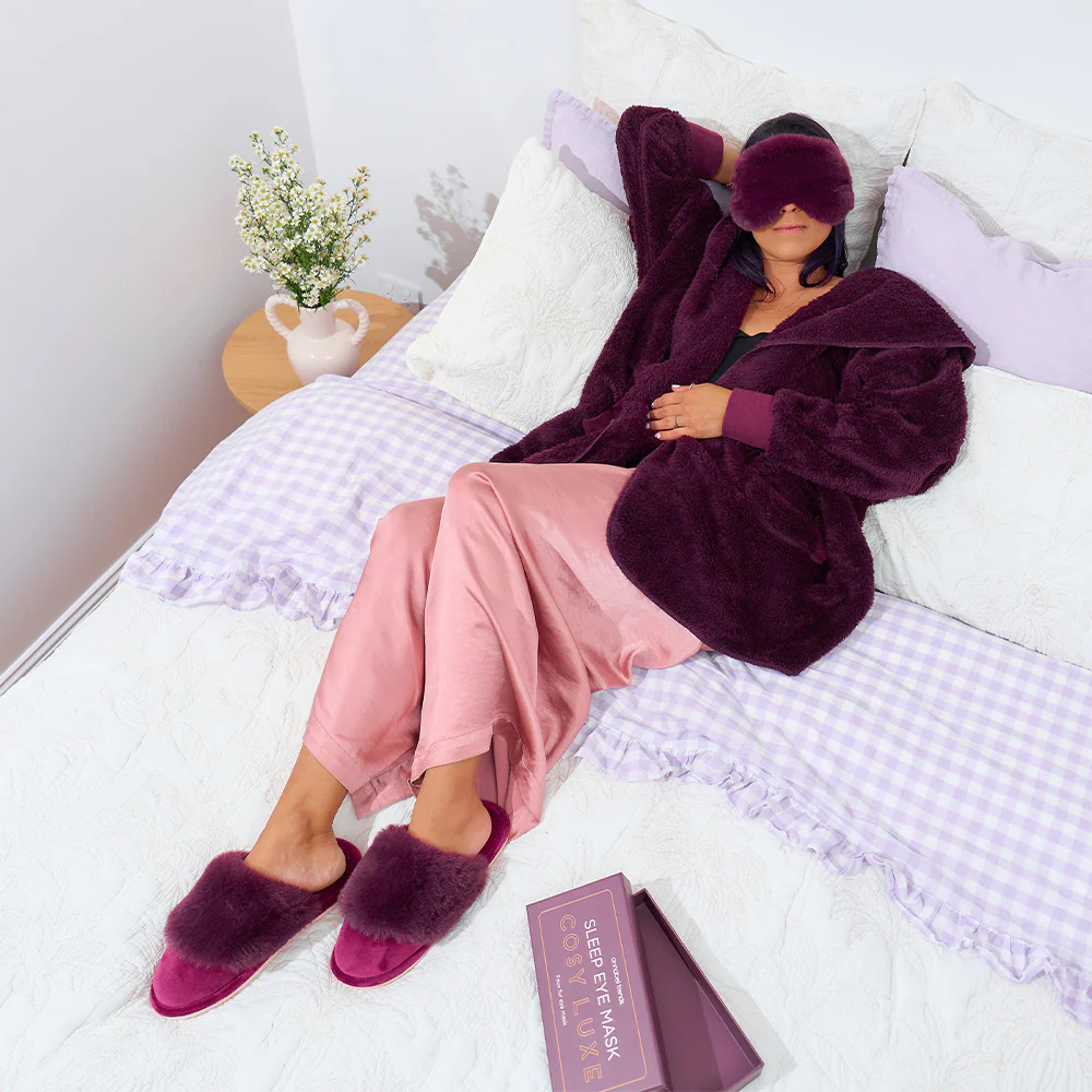 Annabel Trends Cosy Luxe Mulberry Slippers Lifestyle | Merchants Homewares