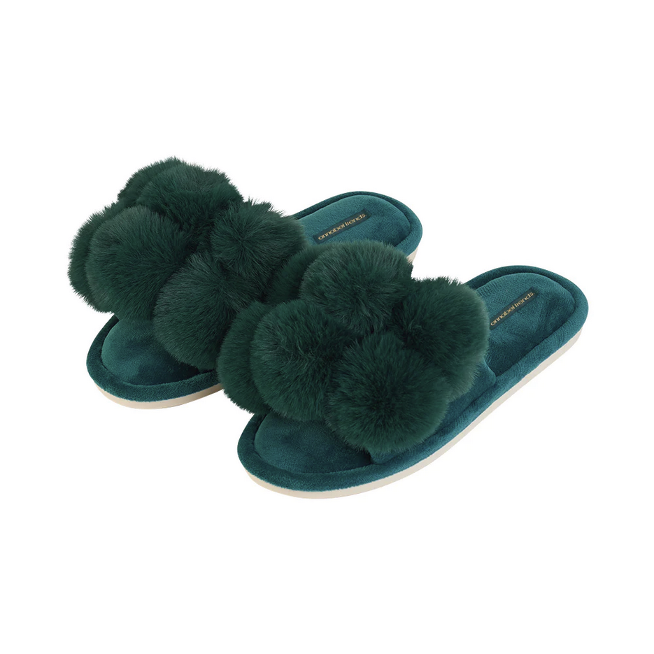Annabel Trends Cosy Luxe Pom Pom Slippers Emerald | Merchants Homewares