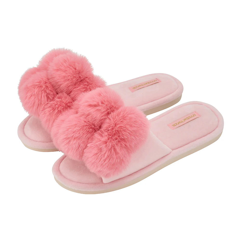 Annabel Trends Cosy Luxe Shell Pink Pom Pom Slippers | Merchants Homewares