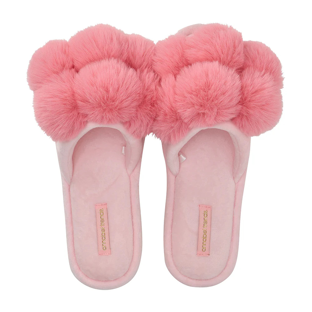 Annabel Trends Cosy Luxe Shell Pink Pom Pom Slippers | Merchants Homewares