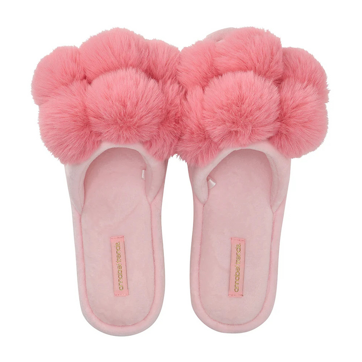 Annabel Trends Cosy Luxe Shell Pink Pom Pom Slippers | Merchants Homewares