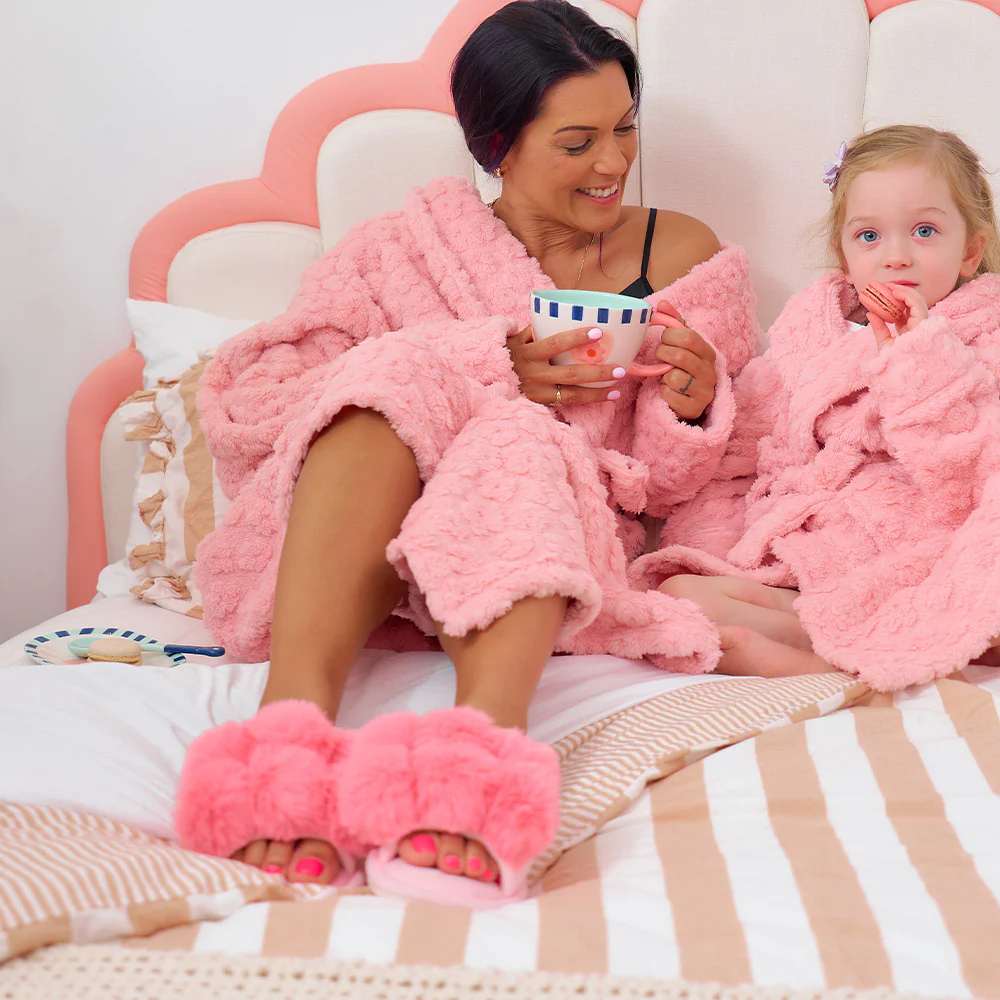 Annabel Trends Cosy Luxe Shell Pink Pom Pom Slippers Lifestyle | Merchants Homewares