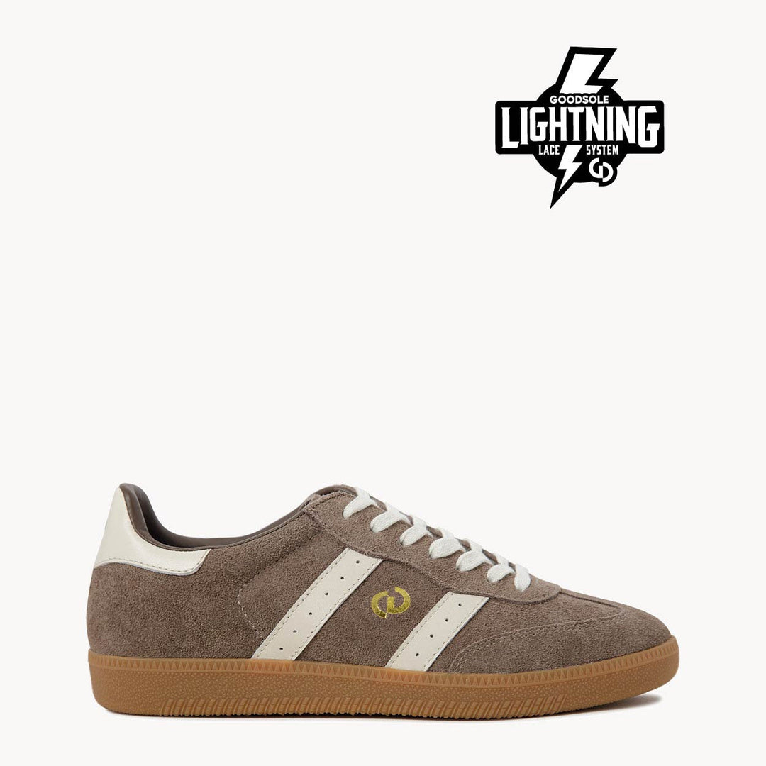 Goodsole Parallel Walnut Brown Soft Suede / Ivory Leather | Merchants Homewares