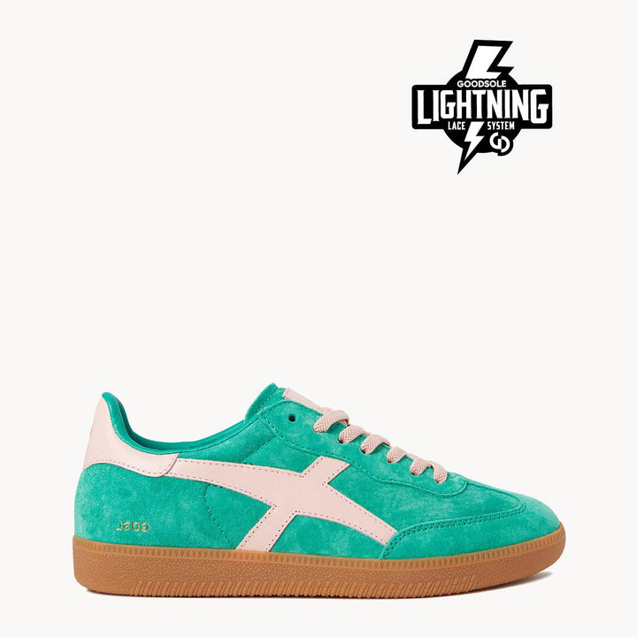 Goodsole Crossroads Pine Green Suede / Pink Leather | Merchants Homewares