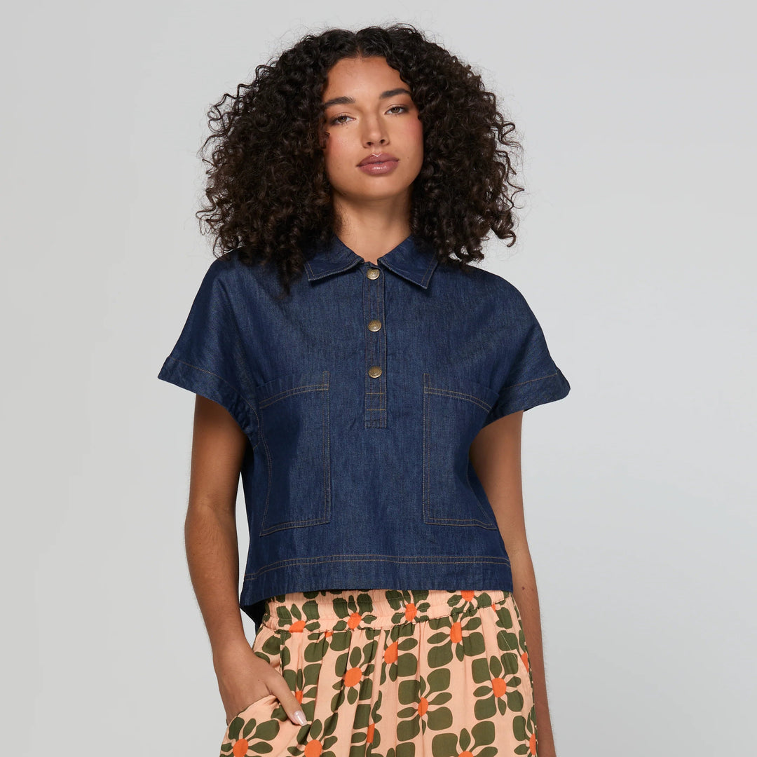 Boom Shankar Fumiko Top Dark Denim Lifestyle | Merchants Homewares