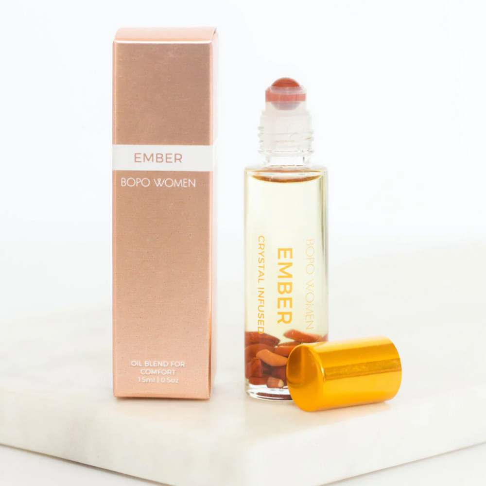 Bopo Women Crystal Perfume Roller Ember with Packaging Lifestyle | Merchants Homewares