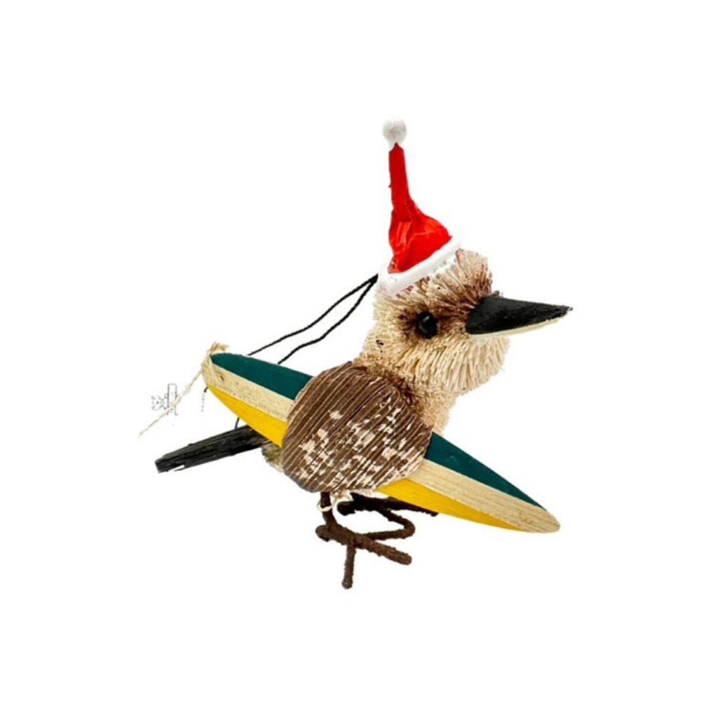 Bristlebrush Designs Christmas Ornament Kookaburra with Surfboard 7-9cm | Merchants Homewares