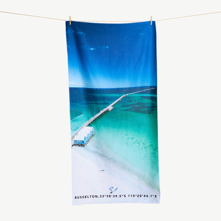 Destination Label Detination Towels Busselton Jetty Open | Merchants Homewares