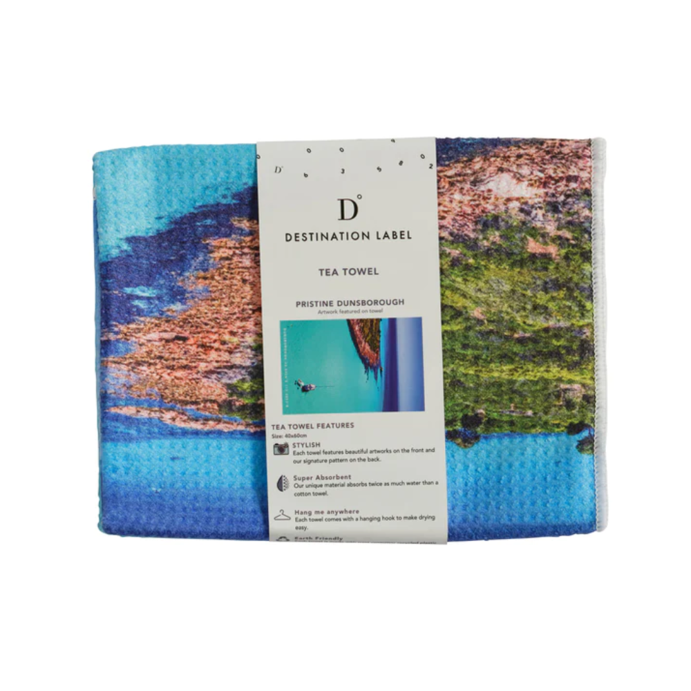 Destination Label Tea Towel Pristine Dunsborough Packaged | Merchants Homewares