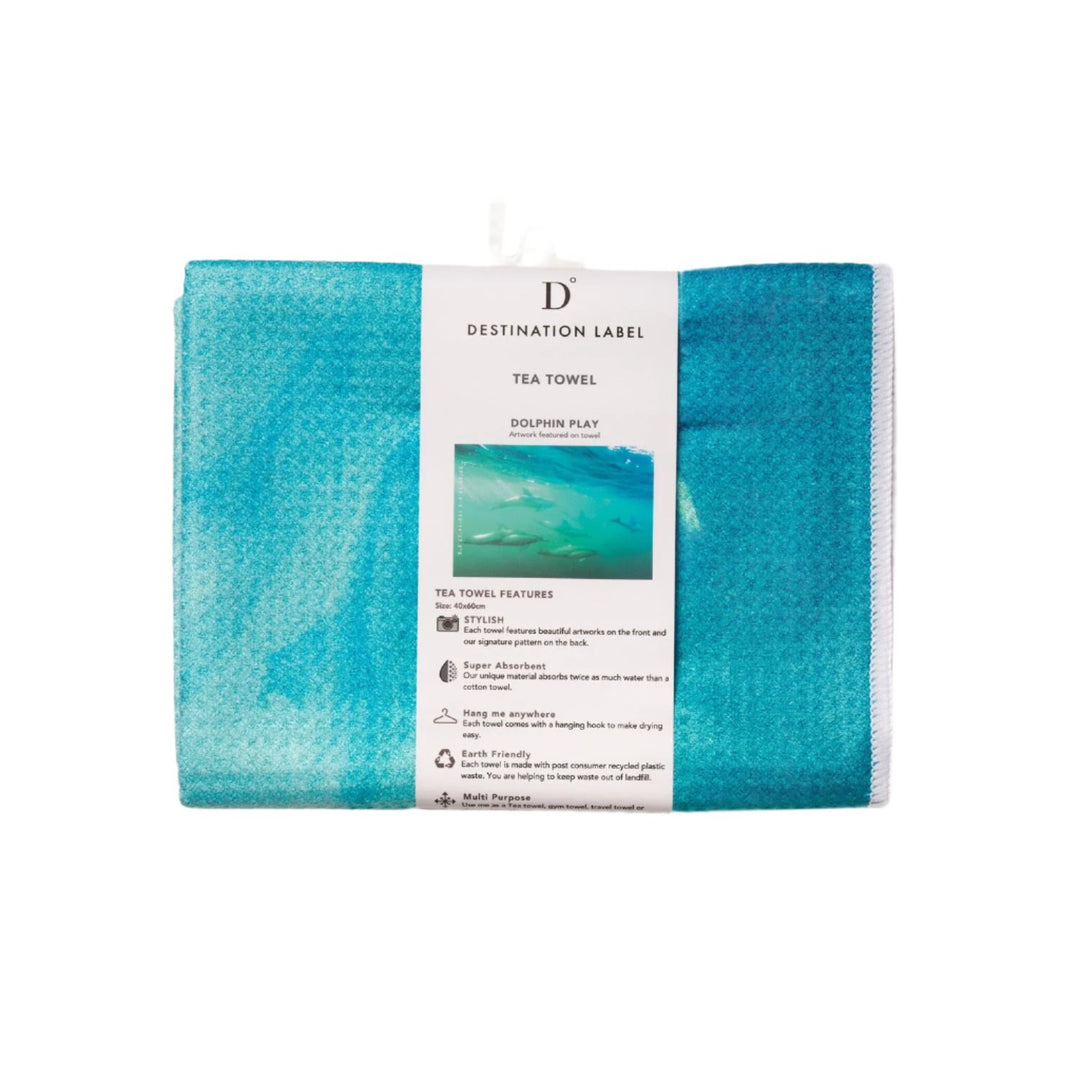 Destination Label Tea Towel Dolphin Play | Merchants Homewares