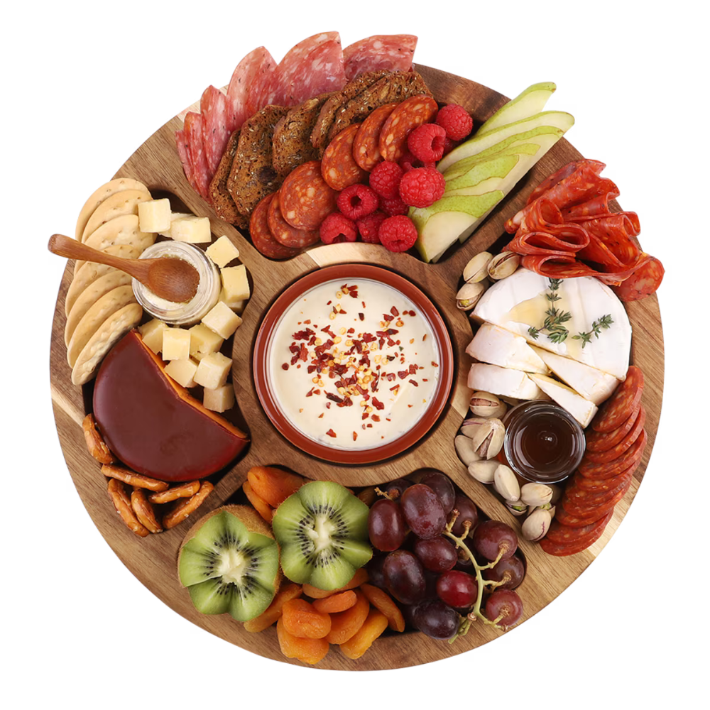 Donaldson Enterprises Alfresco Lane Acacia Wood Round Grazing Platter Lifestyle | Merchants Homewares