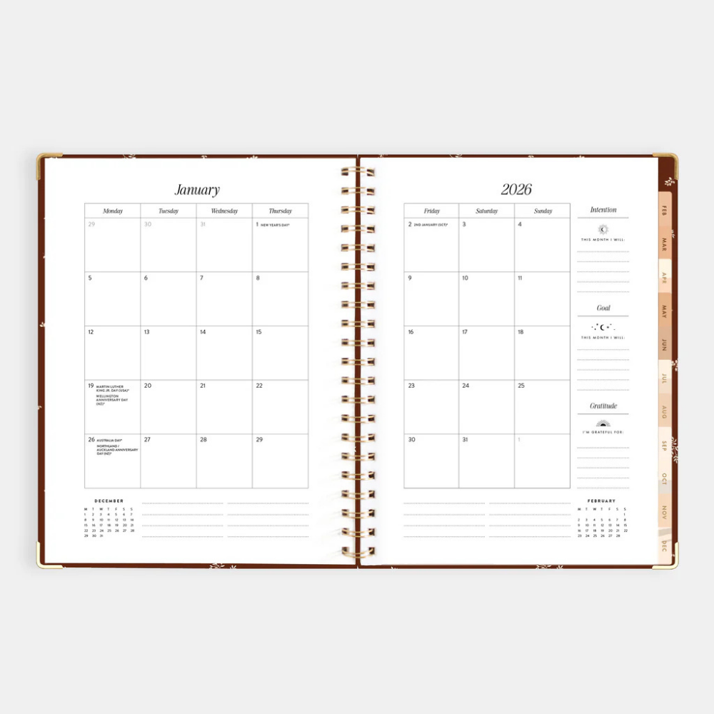 Fox & Fallow 2026 A4 Academic Vertical Planner Raspberry Open | Merchants Homewares