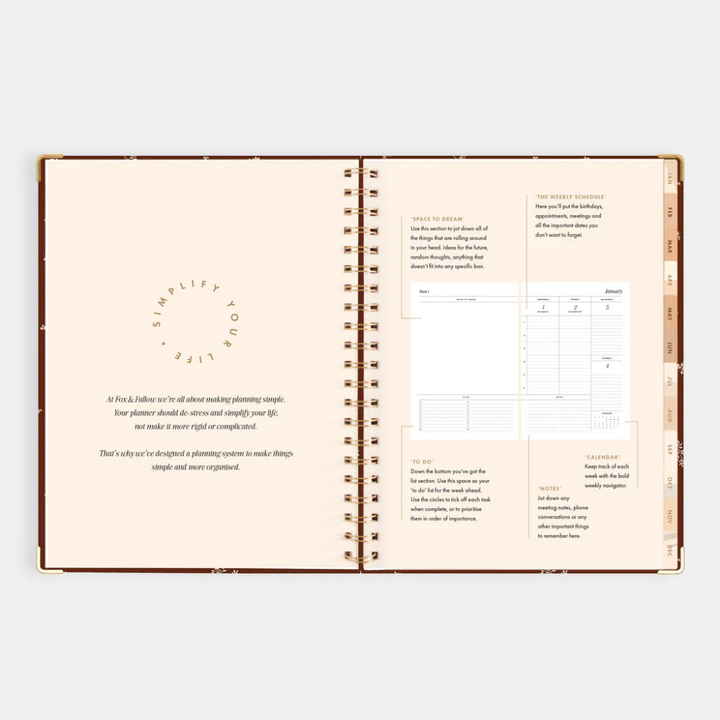 Fox & Fallow 2026 A4 Academic Vertical Planner Raspberry Open | Merchants Homewares