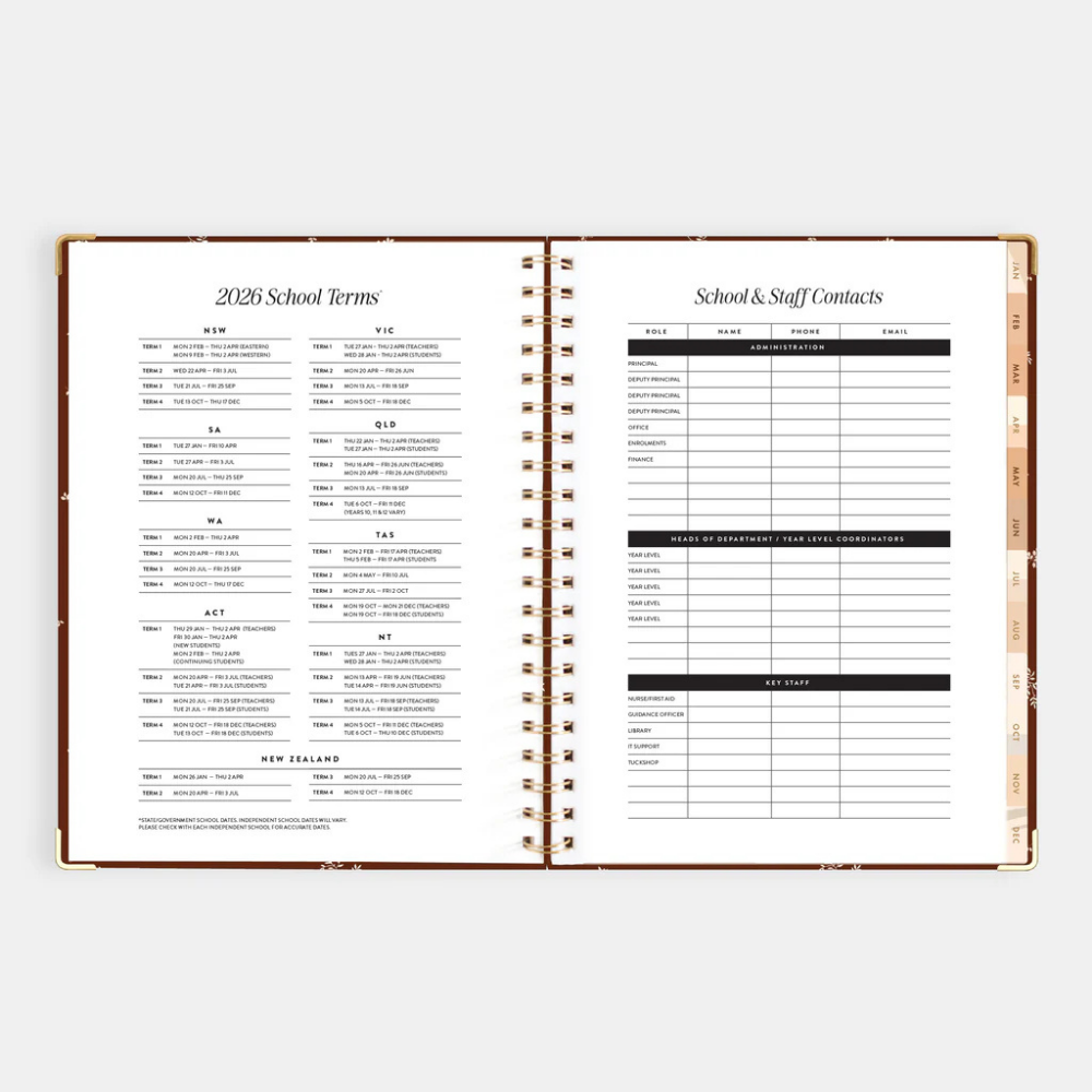 Fox & Fallow 2026 A4 Academic Vertical Planner Raspberry Open | Merchants Homewares
