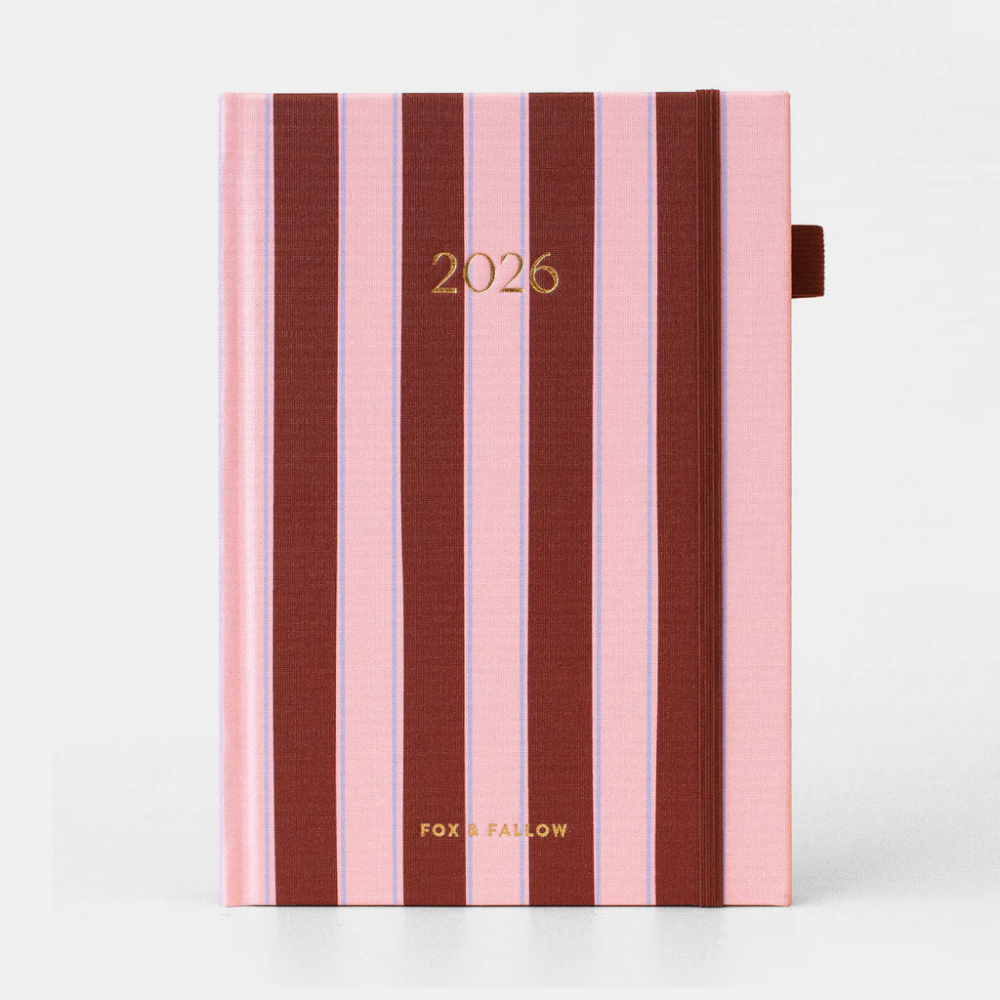 Fox & Fallow 2026 A5 Vertical Planner Burgundy Stripe | Merchants Homewares
