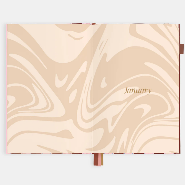 Fox & Fallow 2026 A5 Vertical Planner Burgundy Stripe Open | Merchants Homewares