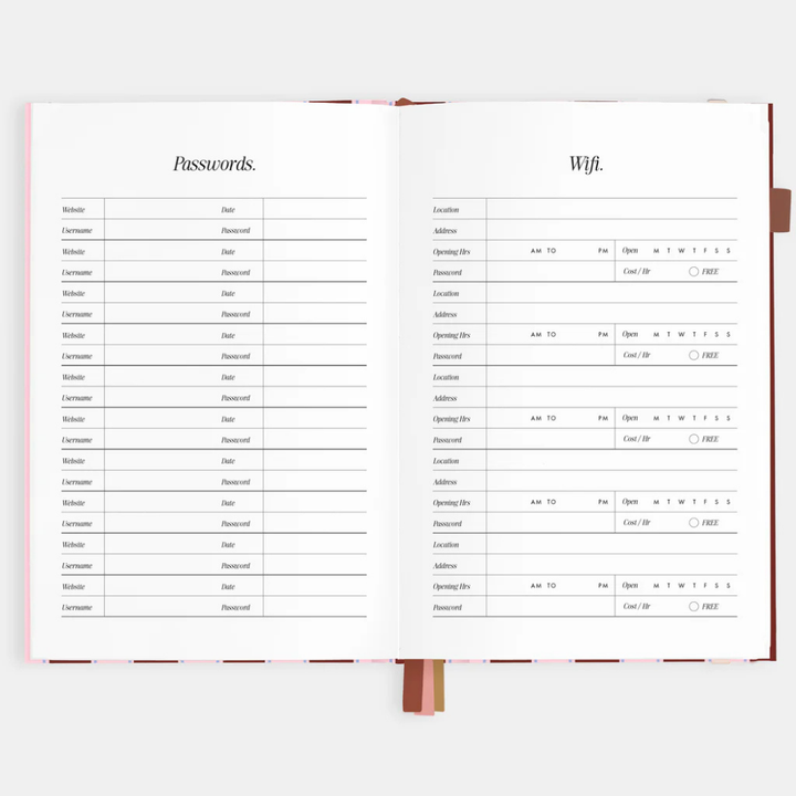 Fox & Fallow 2026 A5 Vertical Planner Burgundy Stripe Open | Merchants Homewares