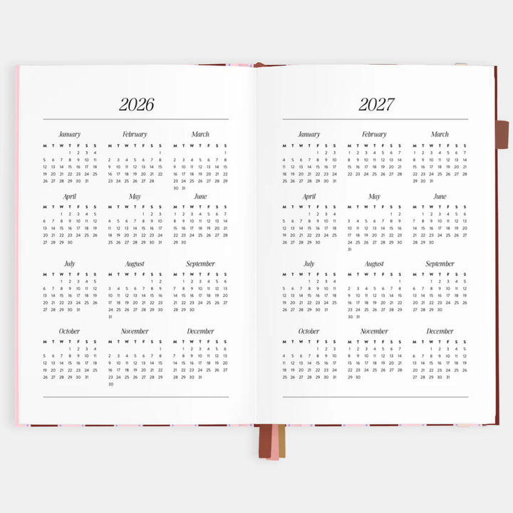 Fox & Fallow 2026 A5 Vertical Planner Burgundy Stripe Open | Merchants Homewares
