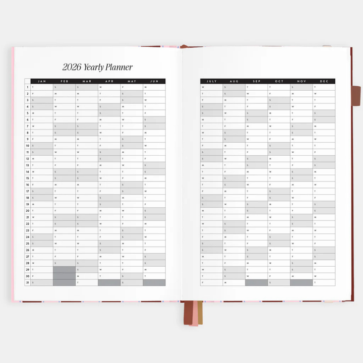 Fox & Fallow 2026 A5 Vertical Planner Burgundy Stripe Open | Merchants Homewares
