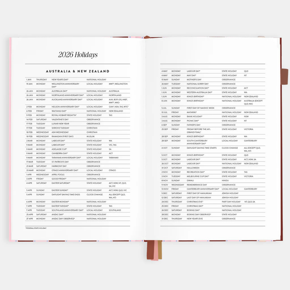 Fox & Fallow 2026 A5 Vertical Planner Burgundy Stripe Open | Merchants Homewares