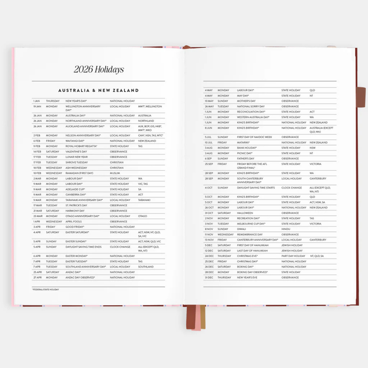 Fox & Fallow 2026 A5 Vertical Planner Burgundy Stripe Open | Merchants Homewares