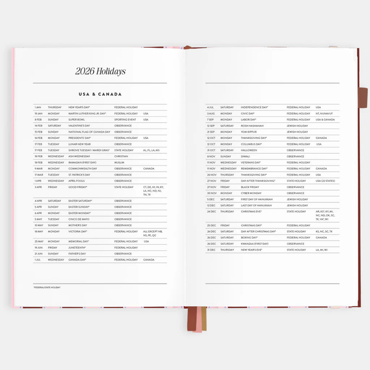 Fox & Fallow 2026 A5 Vertical Planner Burgundy Stripe Open | Merchants Homewares