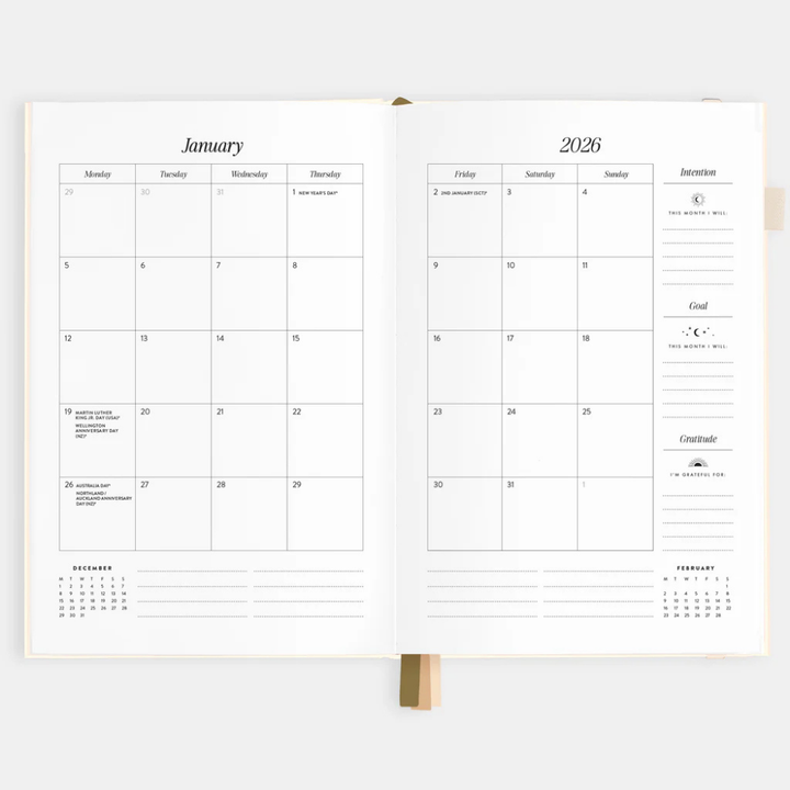 Fox & Fallow 2026 A5 Vertical Planner Creme Open | Merchants Homewares