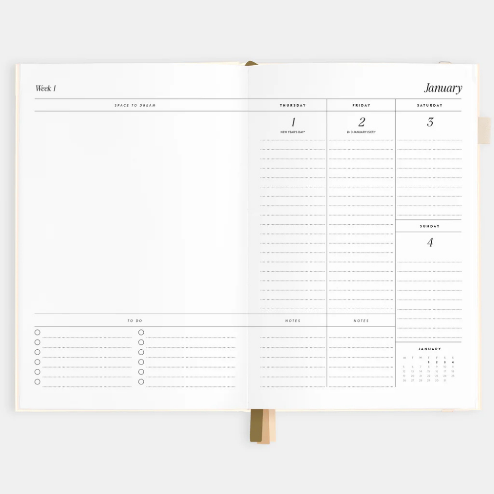 Fox & Fallow 2026 A5 Vertical Planner Creme Open | Merchants Homewares