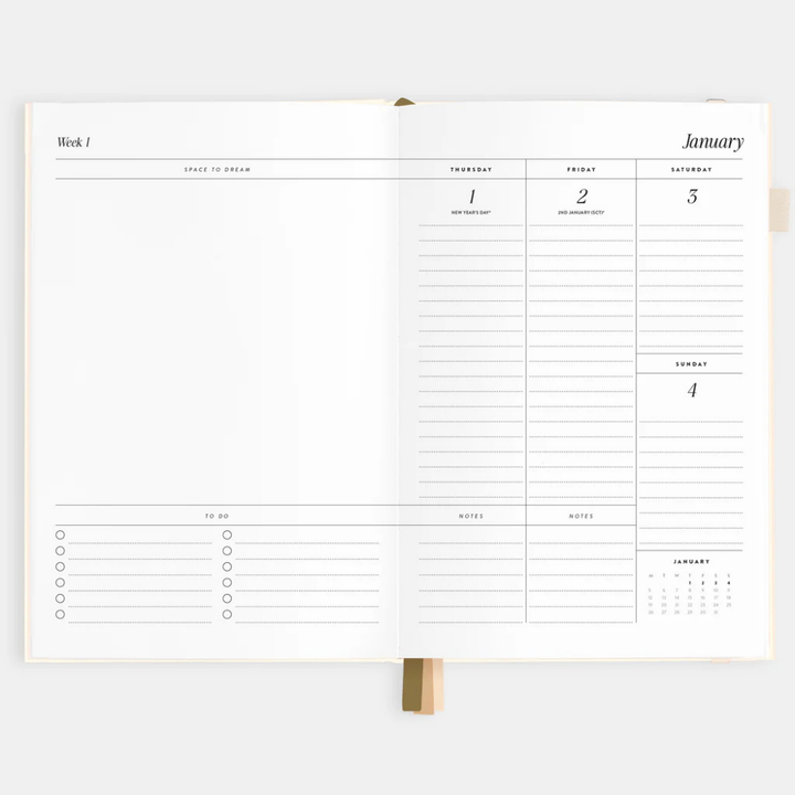 Fox & Fallow 2026 A5 Vertical Planner Creme Open | Merchants Homewares