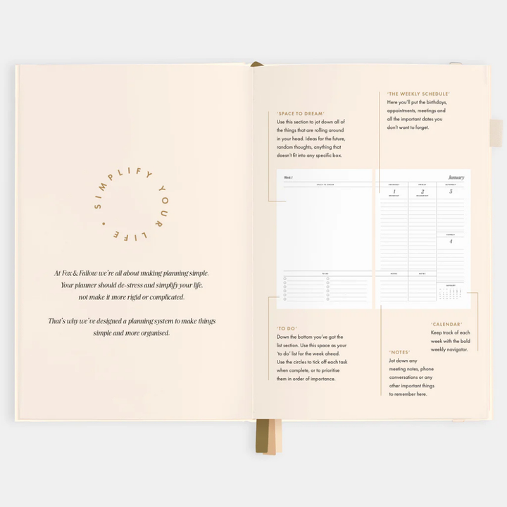 Fox & Fallow 2026 A5 Vertical Planner Creme Open | Merchants Homewares