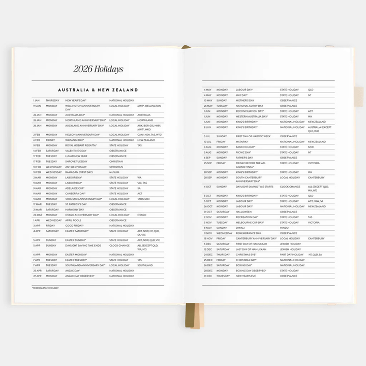 Fox & Fallow 2026 A5 Vertical Planner Creme Open | Merchants Homewares