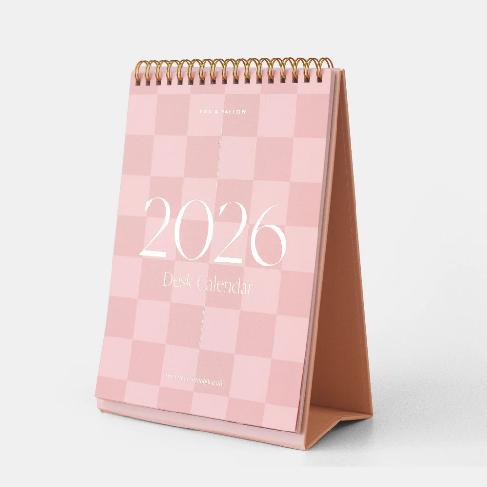 Fox & Fallow 2026 Rose Check Desk Calendar | Merchants Homewares