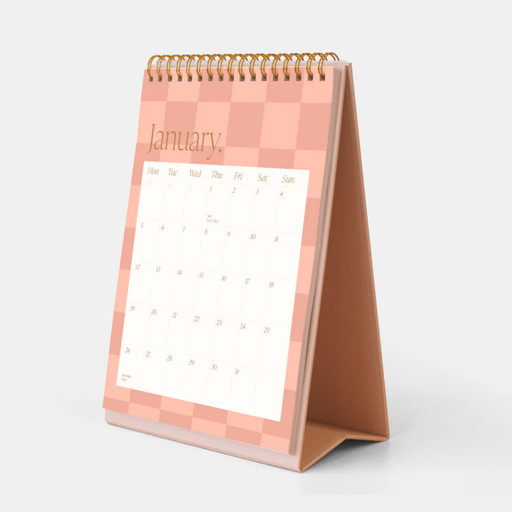 Fox & Fallow 2026 Rose Check Desk Calendar Open | Merchants Homewares