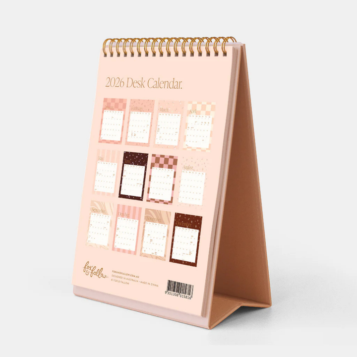 Fox & Fallow 2026 Rose Check Desk Calendar Open | Merchants Homewares