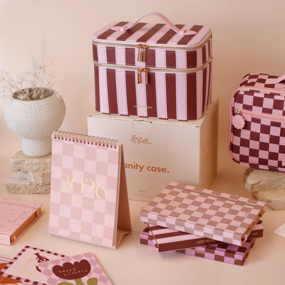 Fox & Fallow 2026 Rose Check Desk Calendar Lifestyle | Merchants Homewares